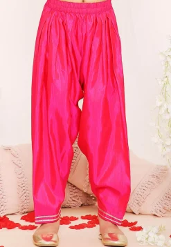 Gota Embellished Art Silk Punjabi Suit in Fuchsia