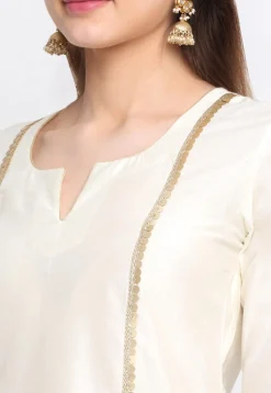 Gota Embellished Cotton Silk Pakistani Suit in Off White