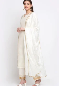 Gota Embellished Cotton Silk Pakistani Suit in Off White