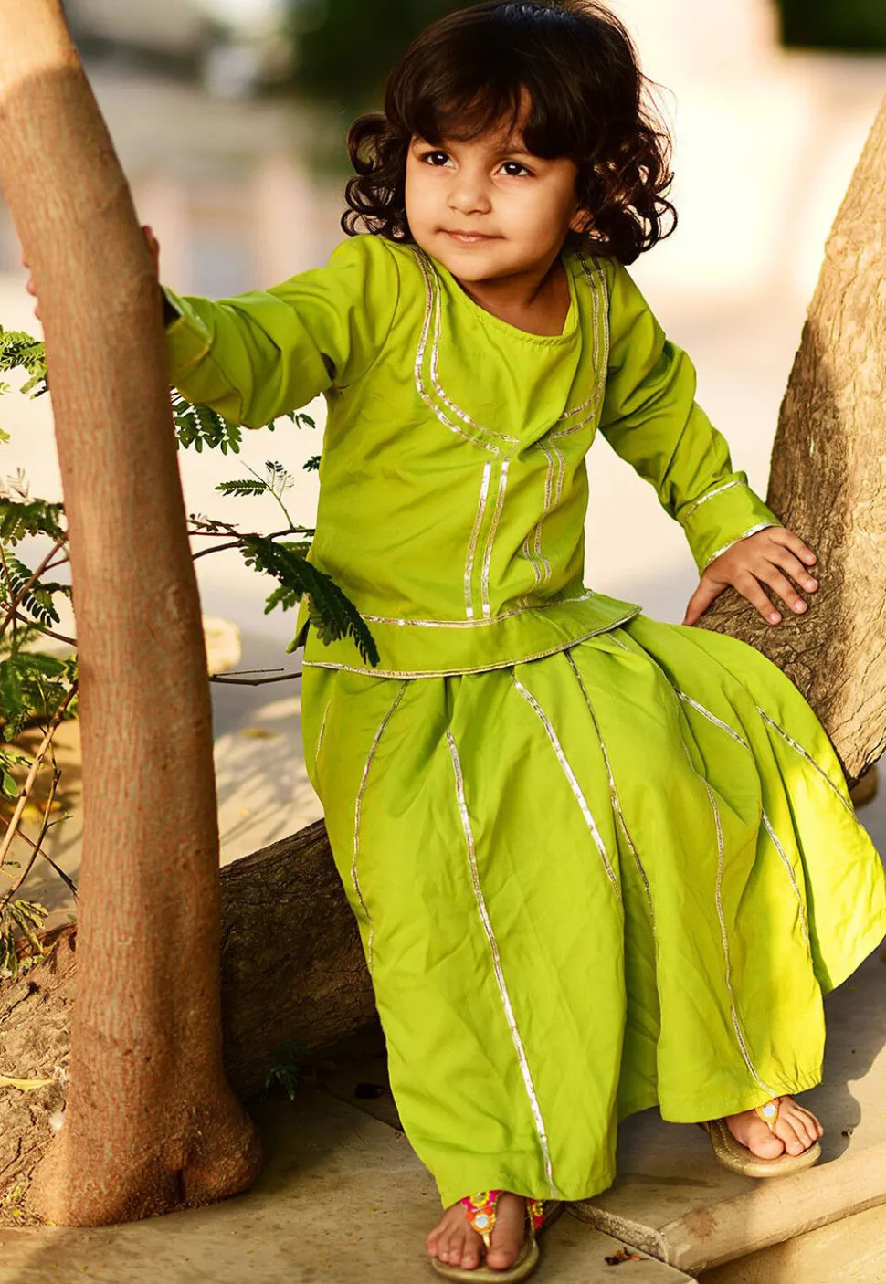 Gota Embellished Cotton Top Set in Light Green
