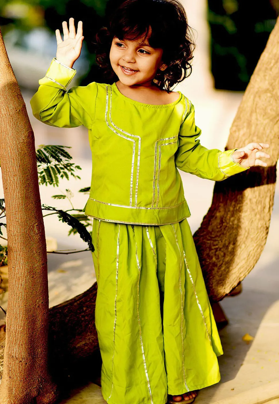 Gota Embellished Cotton Top Set in Light Green
