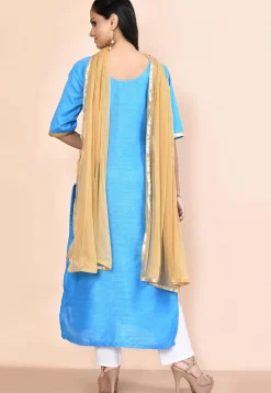 Gota Embellished Dupion Silk Straight Suit in Light Blue