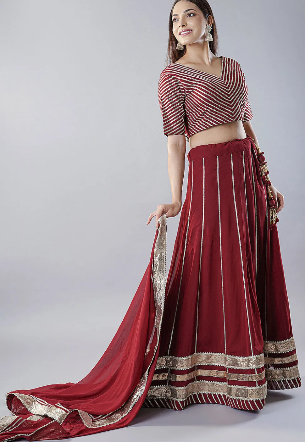 Gota Embellished Georgette Lehenga in Maroon