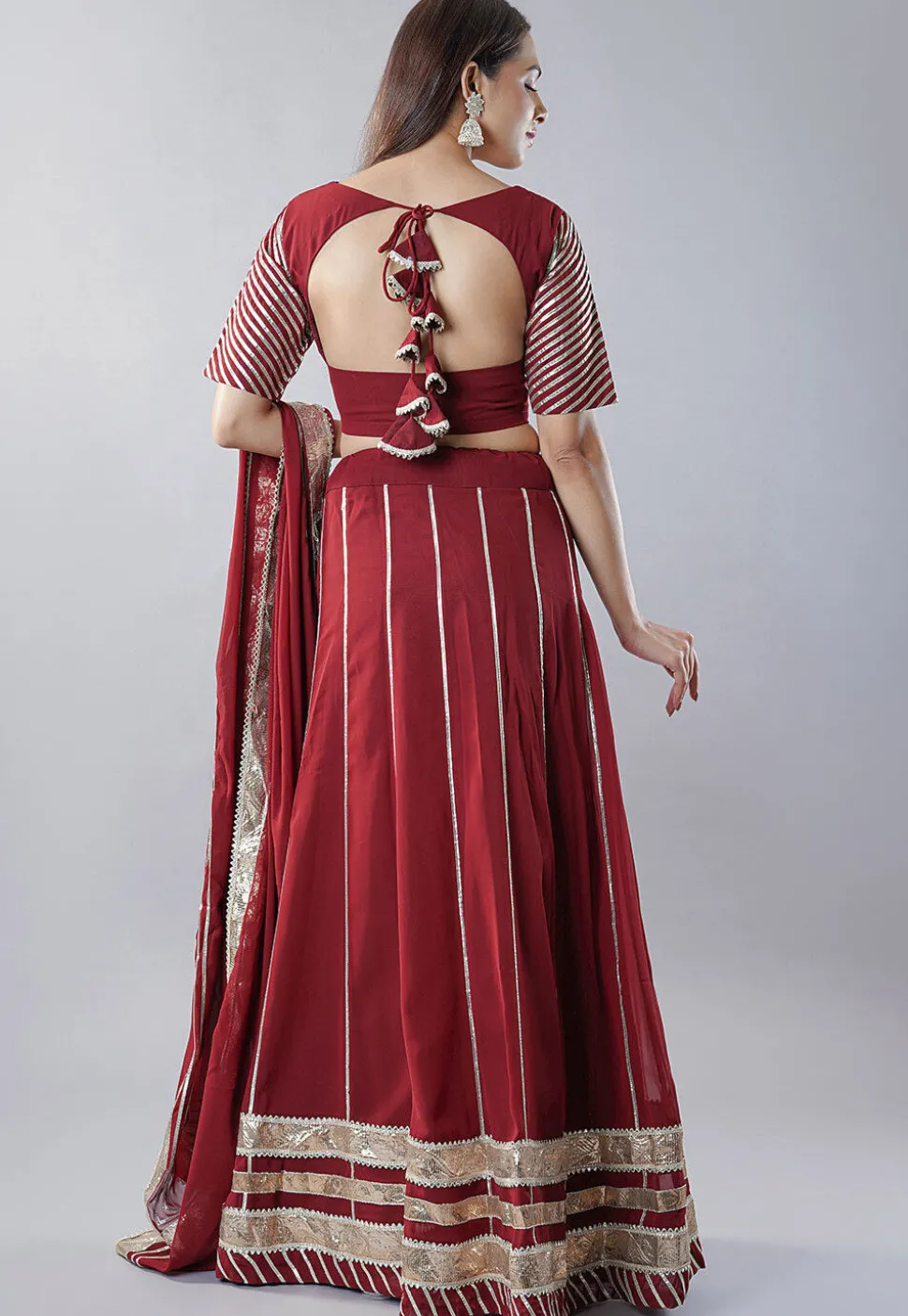 Gota Embellished Georgette Lehenga in Maroon