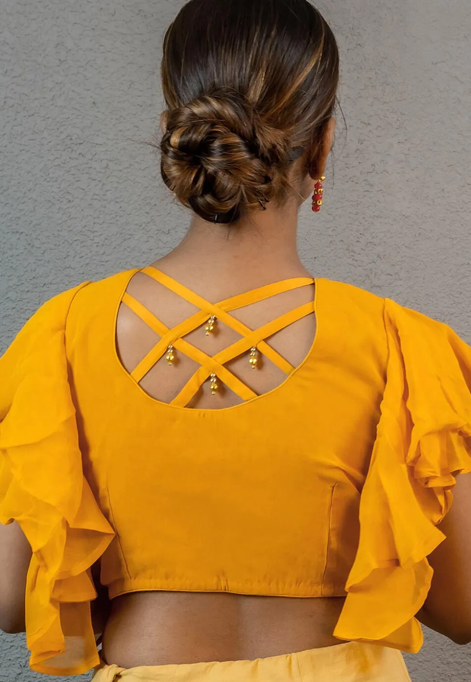 Gota Embellished Georgette Blouse in Mustard