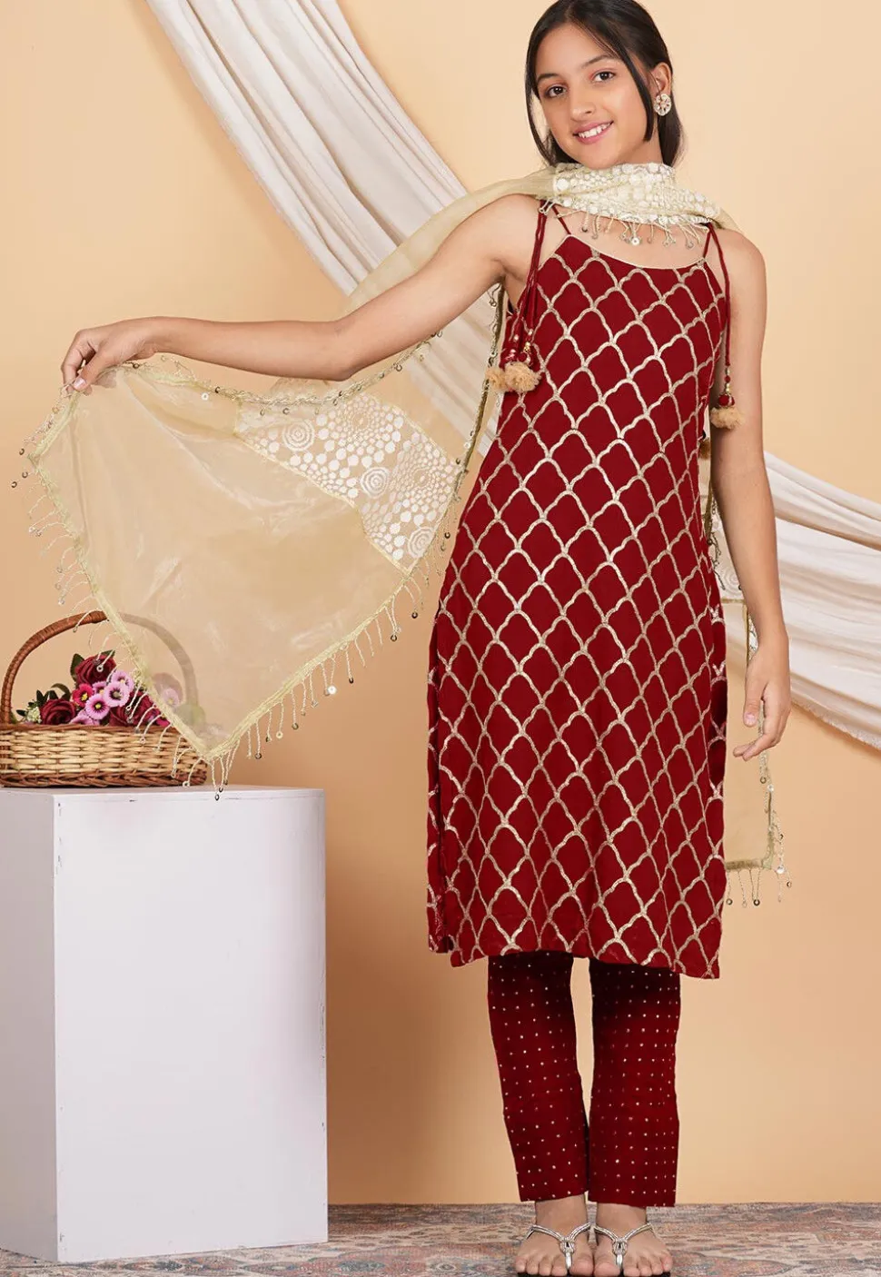 Gota Embellished Georgette Pakistani Suit in Maroon