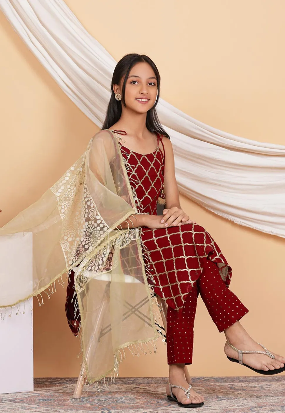 Gota Embellished Georgette Pakistani Suit in Maroon