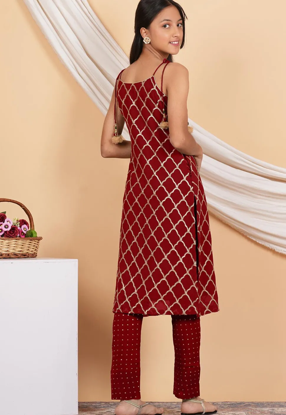 Gota Embellished Georgette Pakistani Suit in Maroon