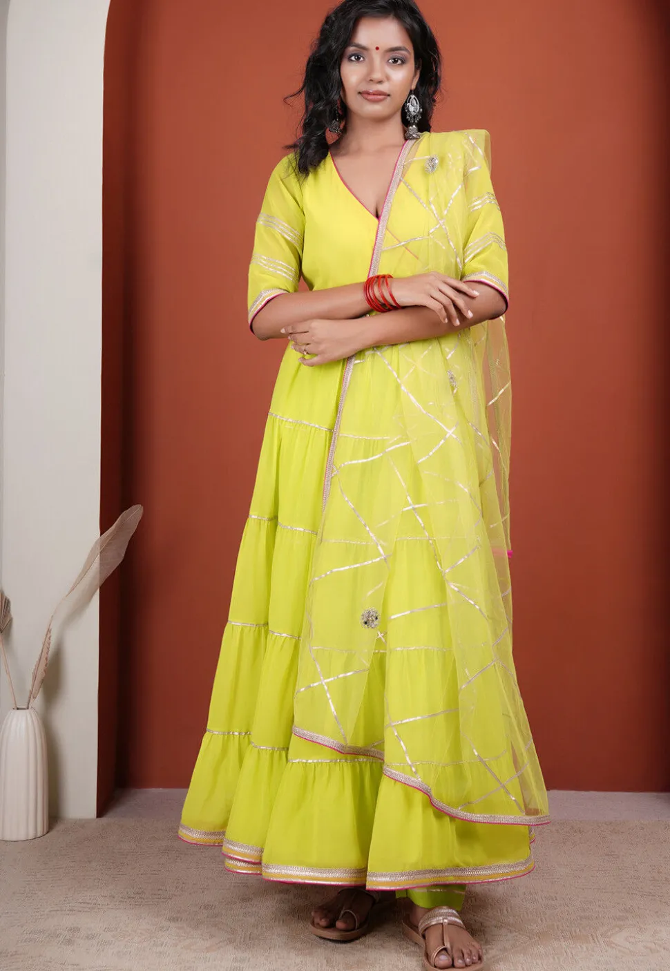 Gota Embellished Georgette Abaya Style Suit in Light Green