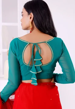 Gota Embellished Georgette Blouse in Teal Blue