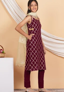 Gota Embellished Georgette Pakistani Suit in Wine