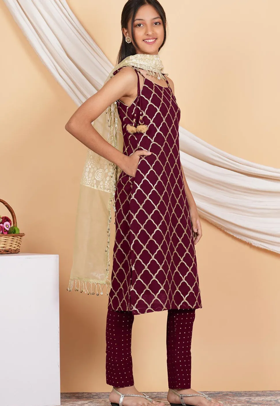 Gota Embellished Georgette Pakistani Suit in Wine