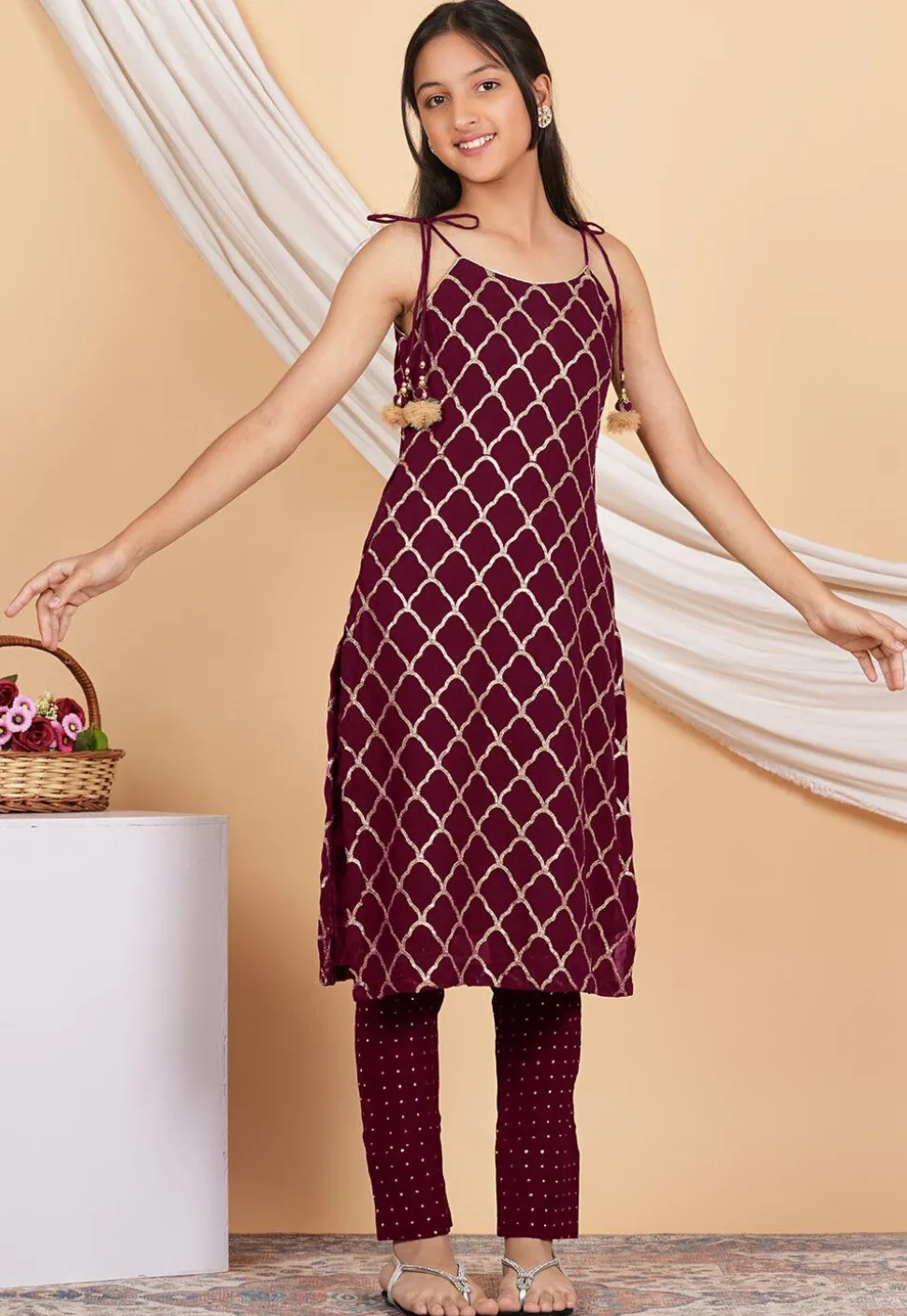 Gota Embellished Georgette Pakistani Suit in Wine