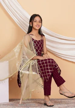 Gota Embellished Georgette Pakistani Suit in Wine
