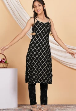 Gota Embellished Georgette Pakistani Suit in Black
