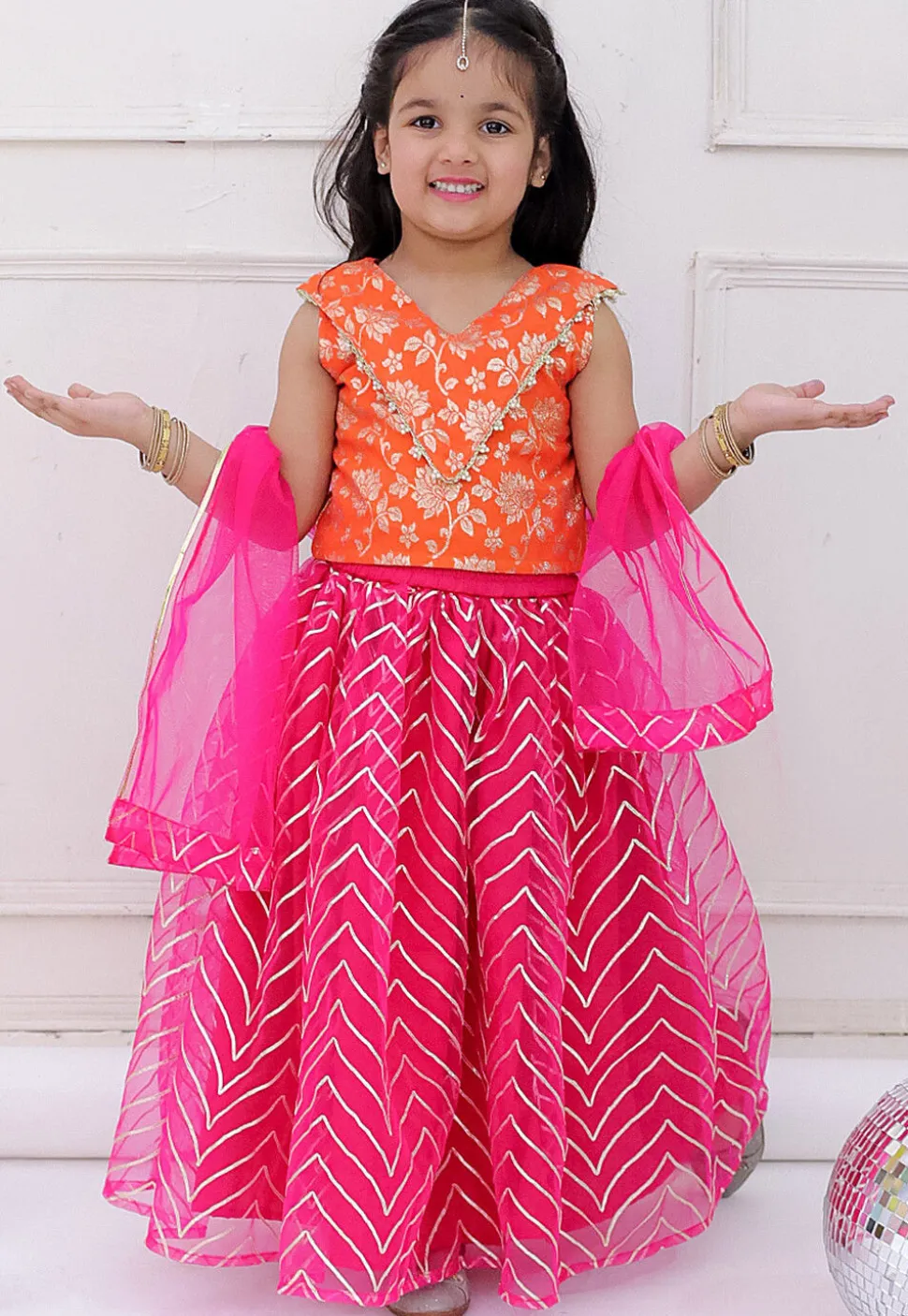 Gota Embellished Net Lehenga in Fuchsia