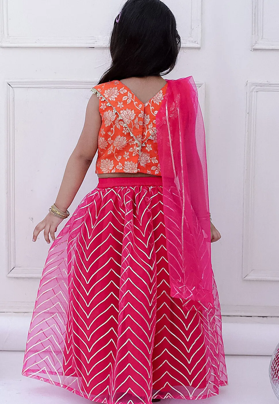 Gota Embellished Net Lehenga in Fuchsia