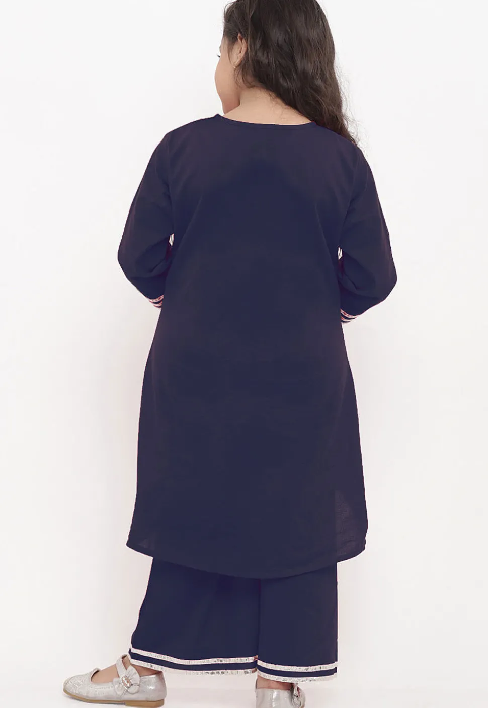 Gota Embellished Rayon A Line Kurta Set in Navy Blue