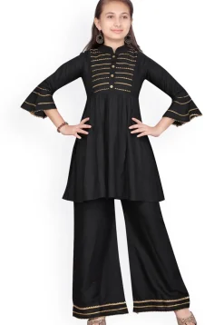 Gota Embellished Rayon A Line Kurta Set in Black