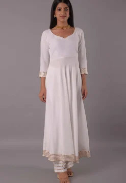 Gota Embellished Rayon Aline Suit in Off White