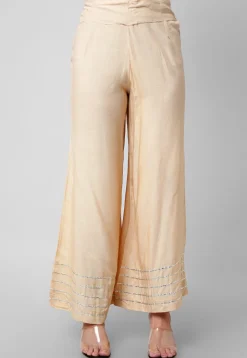 Gota Embellished Rayon Palazzo in Beige