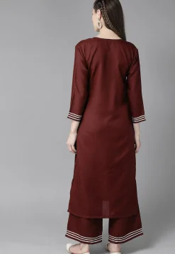Gota Embellished Rayon Straight Kurta in Maroon