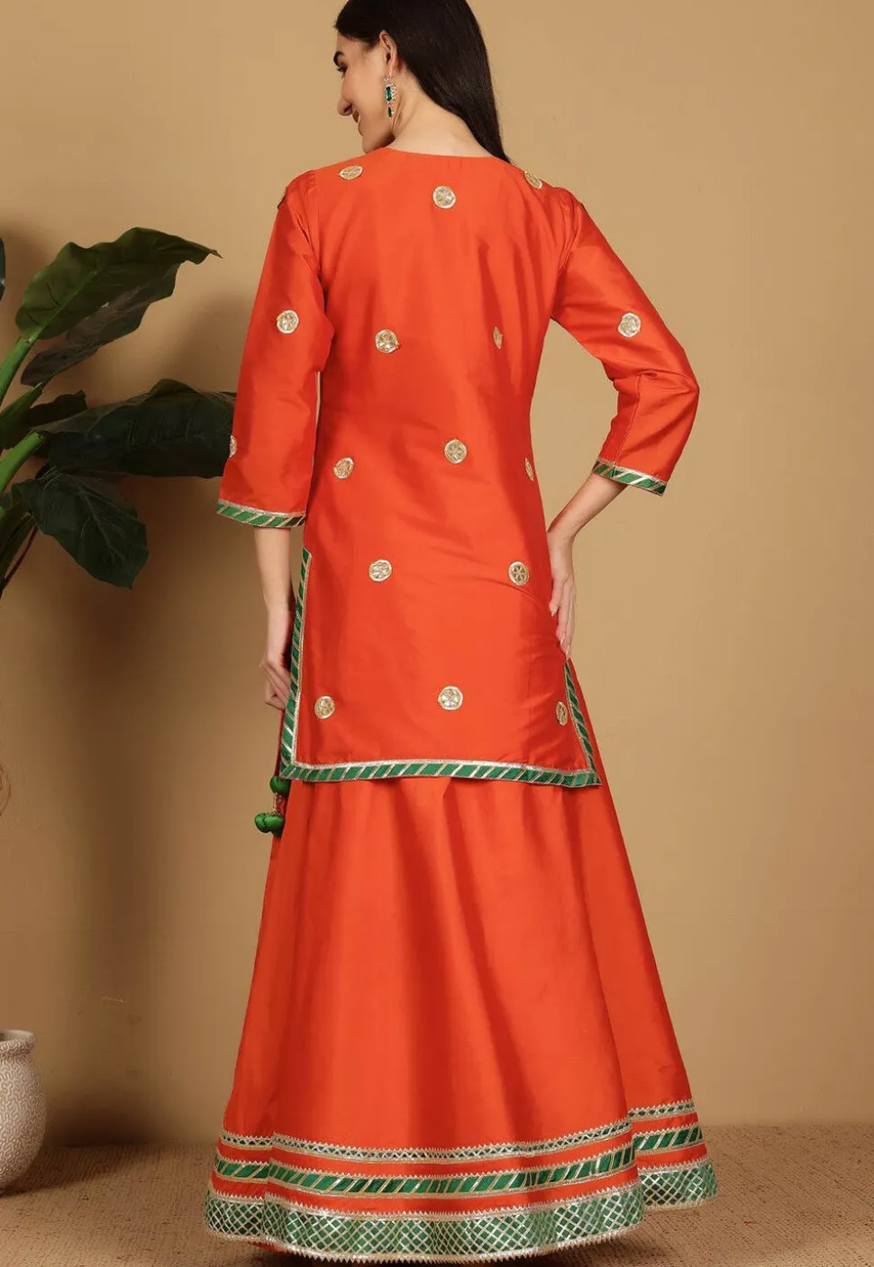 Gota Embellished Taffeta Silk Lehenga in Orange