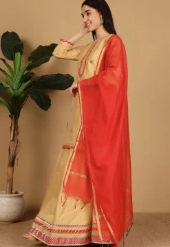 Gota Embellished Taffeta Silk Lehenga in Light Beige