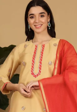 Gota Embellished Taffeta Silk Lehenga in Light Beige