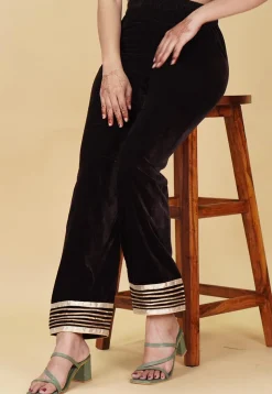 Gota Embellished Velvet Pant in Dark Brown