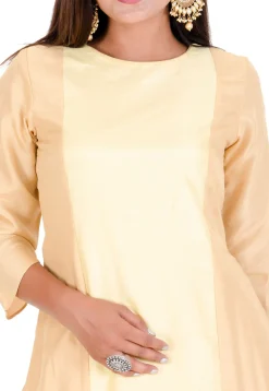 Gota Embroidered Art Silk Kurta in Light Yellow and Beige