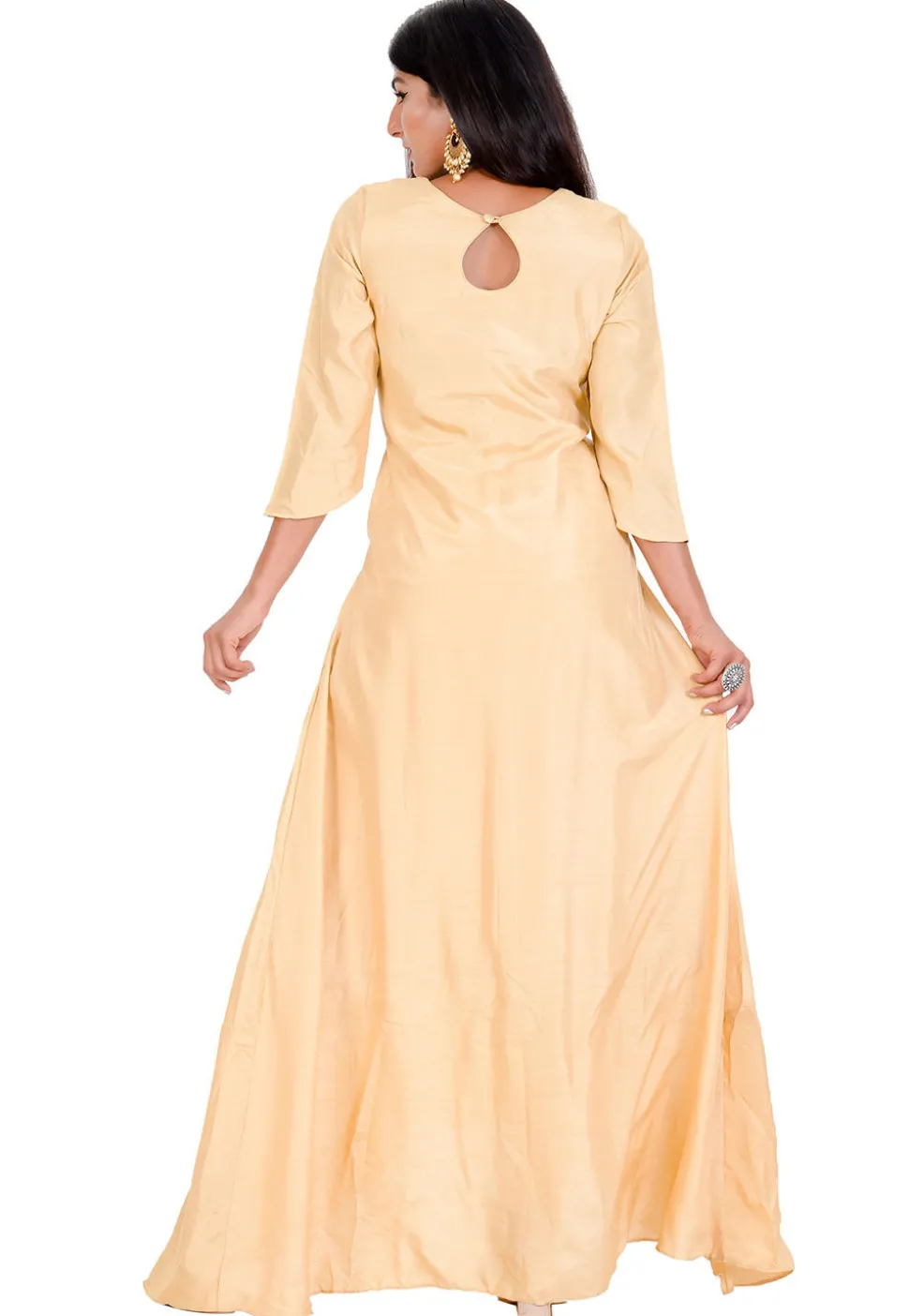 Gota Embroidered Art Silk Kurta in Light Yellow and Beige
