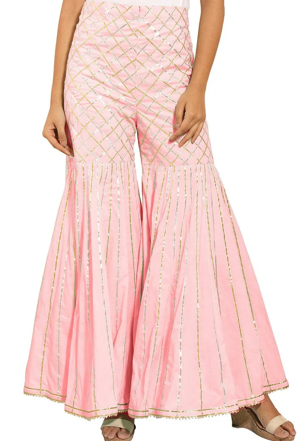 Gota Embroidered Cotton Pakistani Suit in Baby Pink