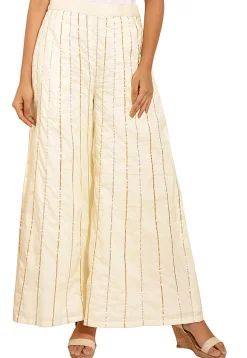Gota Embroidered Cotton Palazzo in Off White