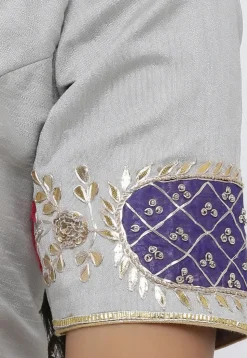 Gota Embroidered Dupion Silk Blouse in Grey