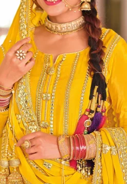 Gota Embroidered Georgette Pakistani Suit in Mustard