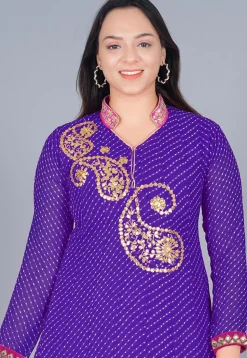 Gota Embroidered Georgette(Mothra) Anarkali Suit in Purple