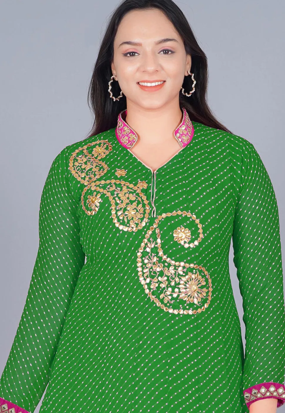 Gota Embroidered Georgette(Mothra) Anarkali Suit in Green