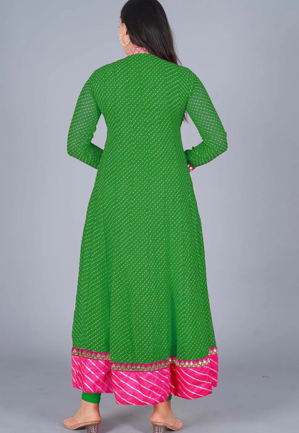 Gota Embroidered Georgette(Mothra) Anarkali Suit in Green