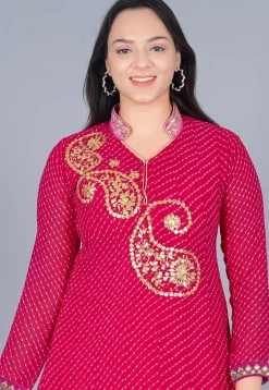 Gota Embroidered Georgette(Mothra) Anarkali Suit in Dark Pink