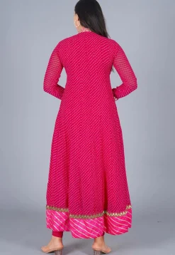 Gota Embroidered Georgette(Mothra) Anarkali Suit in Dark Pink