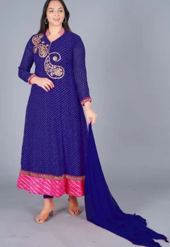 Gota Embroidered Georgette(Mothra) Anarkali Suit in Royal Blue