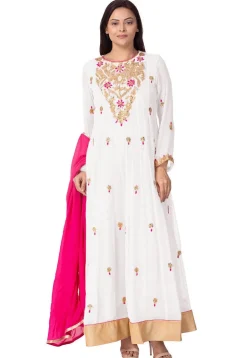 Gota Embroidered Georgette Abaya Style Suit in White