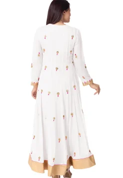 Gota Embroidered Georgette Abaya Style Suit in White