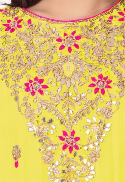 Gota Embroidered Georgette Abaya Style Suit in Yellow