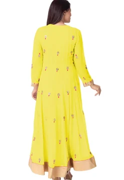 Gota Embroidered Georgette Abaya Style Suit in Yellow