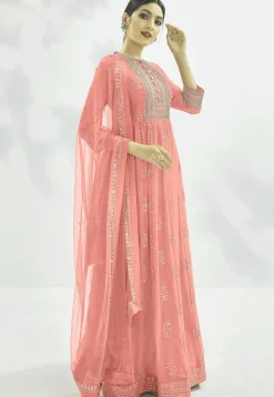 Gota Embroidered Georgette Abaya Style Suit in Light Pink