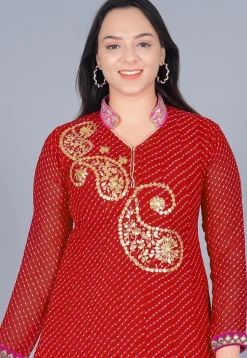 Gota Embroidered Georgette(Mothra) Anarkali Suit in Red