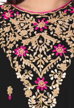 Gota Embroidered Georgette Abaya Style Suit in Black