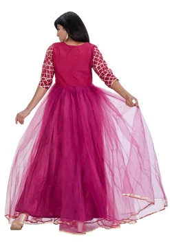 Gota Embroidered Net Abaya Style Suit in Wine